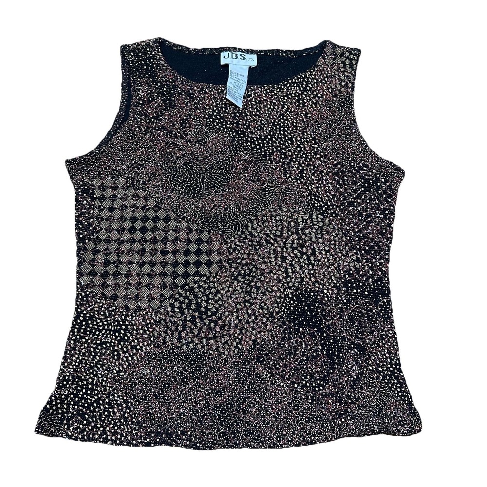 Vintage J.B.S. LTD Black Rose Gold Metallic Sparkle Sleeveless Top Women's S
